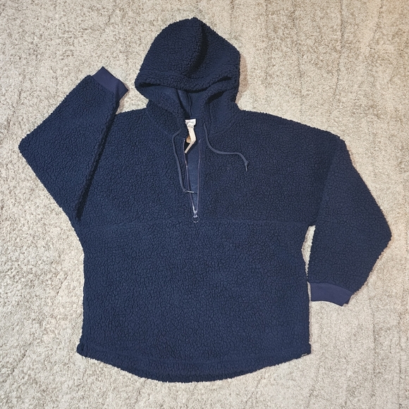 New Victoria's Secret VS PINK Sherpa half Zip Blue Sweater Size Large - Picture 5 of 6